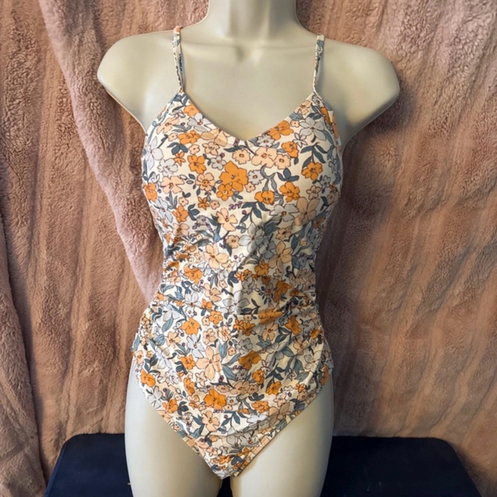 Cupshe Floral One Piece Swimsuit - Orange and Gray